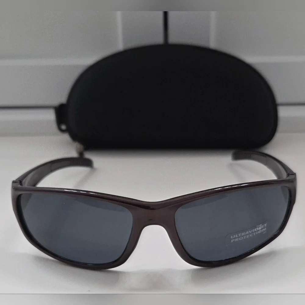 🕯 Y2K Burgundy Wrap Sunglasses UV400 Sport Rectangle Shades w/ Hard Case NWT